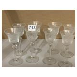 8 CORDIAL ETCHED GLASSES