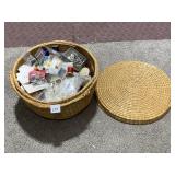 SEWING ITEMS IN BASKET INC THREAD, NEEDLES,
