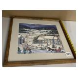 FRAMED WINTER VILLAGE SCENE