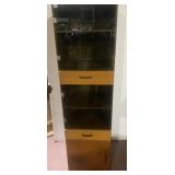 TEAK CABINET WITH SMOKED GLASS DOORS 70X20X16