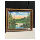 FOREST LAKE SCENE 20.5 X 24.5 WOOD FRAME ON
