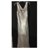 ABS SILVER FLOOR LENGTH SIZE LABEL REMOVED V NECK