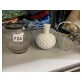 HOBNAIL DECANTER, HANDLED BASKET