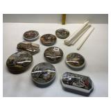 LARGE GROUP OF COVERED BOXES