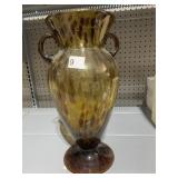 GLASS TWO TONE BROWN VASE 14" H DOUBLE HANDLE