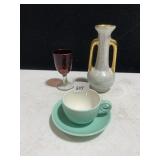 ITALY CUP & SAUCER, CORDIAL GLASS, BUD VASE