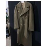 VINTAGE GREEN WOOL FULL-LENGTH DOUBLE-BREASTED