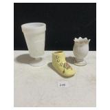 MILK GLASS PEDESTAL GLASS, SHOE UNMARKED, VINTAGE