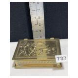 BRASS FOOTED HEAVY BOX W/ MAN HOLDING A PIG AND A