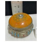 DOME TOP DRESSER BOX W/ TURQUOISE INLAY ON SIDES