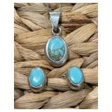 STERLING SILVER AND TURQUOISE EARRING AND PENDANT