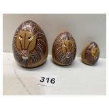 HAND PAINTED LION HEAD NESTING SET OF 3 - 5" H