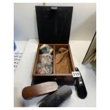 SHOESHINE STORAGE BOX LEATHER CASE W/ SUPPLIES