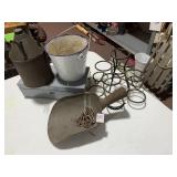 PORCELAIN PAIL, OILER, SCOOP