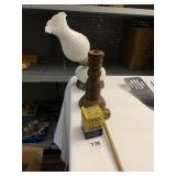 MILK GLASS LAMP, WOOD CANDLE STICK, INK