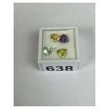 FOUR COLORED STONES 9MM PURPLE YELLOW CLEAR ETC.