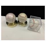 3 BASEBALLS IN HOLDERS W/UNKNOWN SIGNATURES