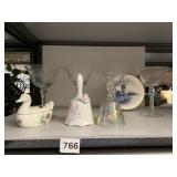 DELFT TRIVET, BELL, DUCK, CRYSTAL GLASSES