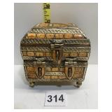 INLAYED BRASS TWO TIER FOOTED BOX 3.5" H X 4" W X