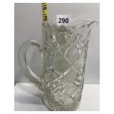 VINTAGE PRESSED GLASS PITCHER 9" H