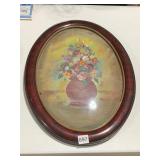 CONVEX GLASS PICTURE FRAME W/ FLOWERS IN VASE