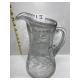 10" H CUT GLASS PITCHER ROSE FLOWER DESIGN