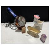 VINTAGE MIRROR W/ HOLDER, LAMB PLANTER, METAL