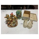 VINTAGE BABY SHOES, 2 BEARS FIGURINES