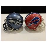 BUFFALO BILLS AND SEAHAWKS MINI HELMETS.  1 CHIN