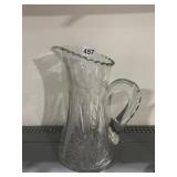 10.5" ETCHED FLOWER DESIGN APPLIED HANDLE PITCHER
