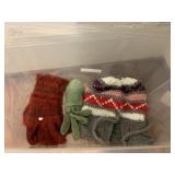 2 UMBRELLAS, WITH VARIOUS GLOVES, KNIT HAT, SLACK