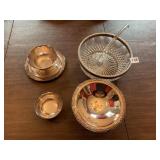 CUT GLASS BOWL WITH SILVER PLATE RIM, & STAINLESS