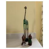 CARVED WOOD GIRAFFE, WOMAN AND MAN CARVING