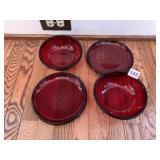 RED 2 BOWLS 2 PLATES UNMARKED MODERATE USAGE