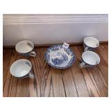 BONE CHINA ENGLISH 4 CUPS 1 BOWL SEE PICTURE
