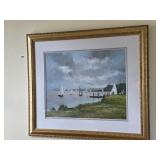 SAILBOATS ALONG THE SHORE IN GOLD FRAME LR DYF