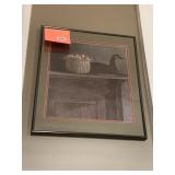 FRAMED PRINT 18" X 16" DUCK ON MANTLE W/ BASKET