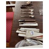 EIGHT NEW BUTTER KNIVES TWO TONE, SERVING SPOONS