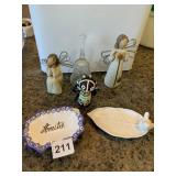 LOT OF SPOON RESTS, WILLOW TREE ANGELS, CRYSTAL