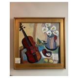 PAINTING OIL ON CANVAS 29.5"H X 30"W WITH GOLD