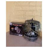 HALLOWEEN STROBE LIGHT AND RAVEN IN CAGE
