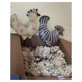 2 CHICKENS AND DECORATIVE DRIED FLOWER