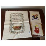 CROSS STITCH TOWEL AND 2 NEEDLE WORK PIECES