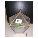 GLASS DISPLAY CASE W/ EGG CANDLE