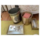 MIRRORED DRESSER TRAY, METAL TISSUE HOLDER, 2