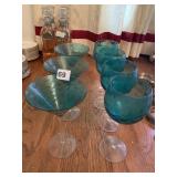 BLUE MARTINI GLASSES 3 & 4 PEDESTAL WINE GLASSES