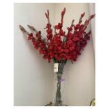 GLASS VASE W/ ARTIFICIAL ARRANGEMENT 35" H