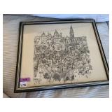 INK DRAWING 17" X 15" SIGNED LL - CITY SCENES