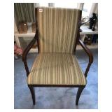 WOOD FRAME STRIPPED UPHL. ARMCHAIR HAS 1 SPOT ON