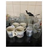 4 POLO SCENE GLASSES AND COVERED CONTAINERS